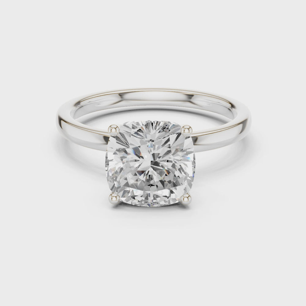 Cushion Cut Solitaire Engagement Ring with Hidden Halo Basket