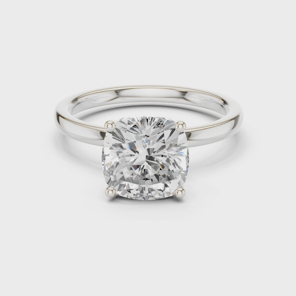 Cushion Cut Solitaire Engagement Ring with Hidden Halo Basket