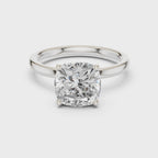 Cushion Cut Solitaire Engagement Ring with Hidden Halo Basket