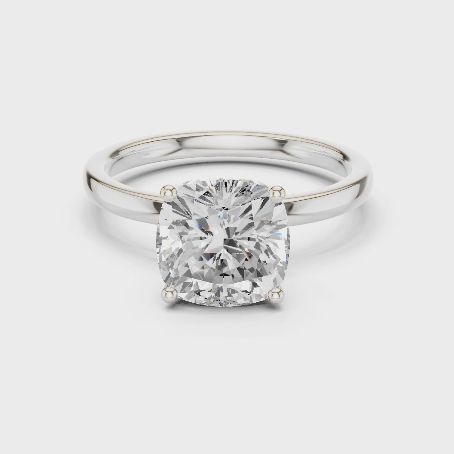Cushion Cut Solitaire Engagement Ring with Hidden Halo Basket
