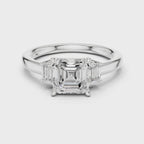 Asscher Cut Three Stone Diamond Engagement Ring