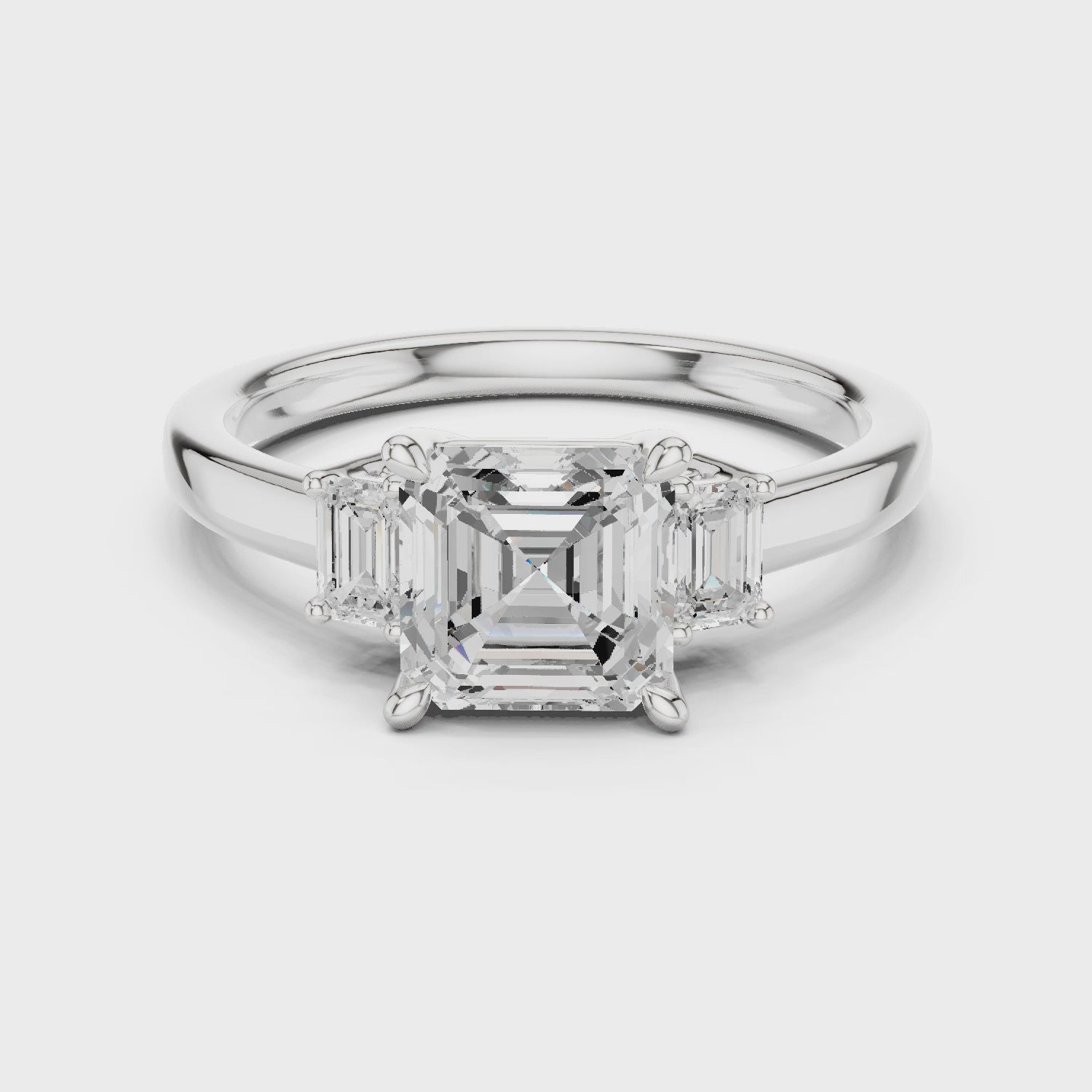Asscher Cut Three Stone Diamond Engagement Ring