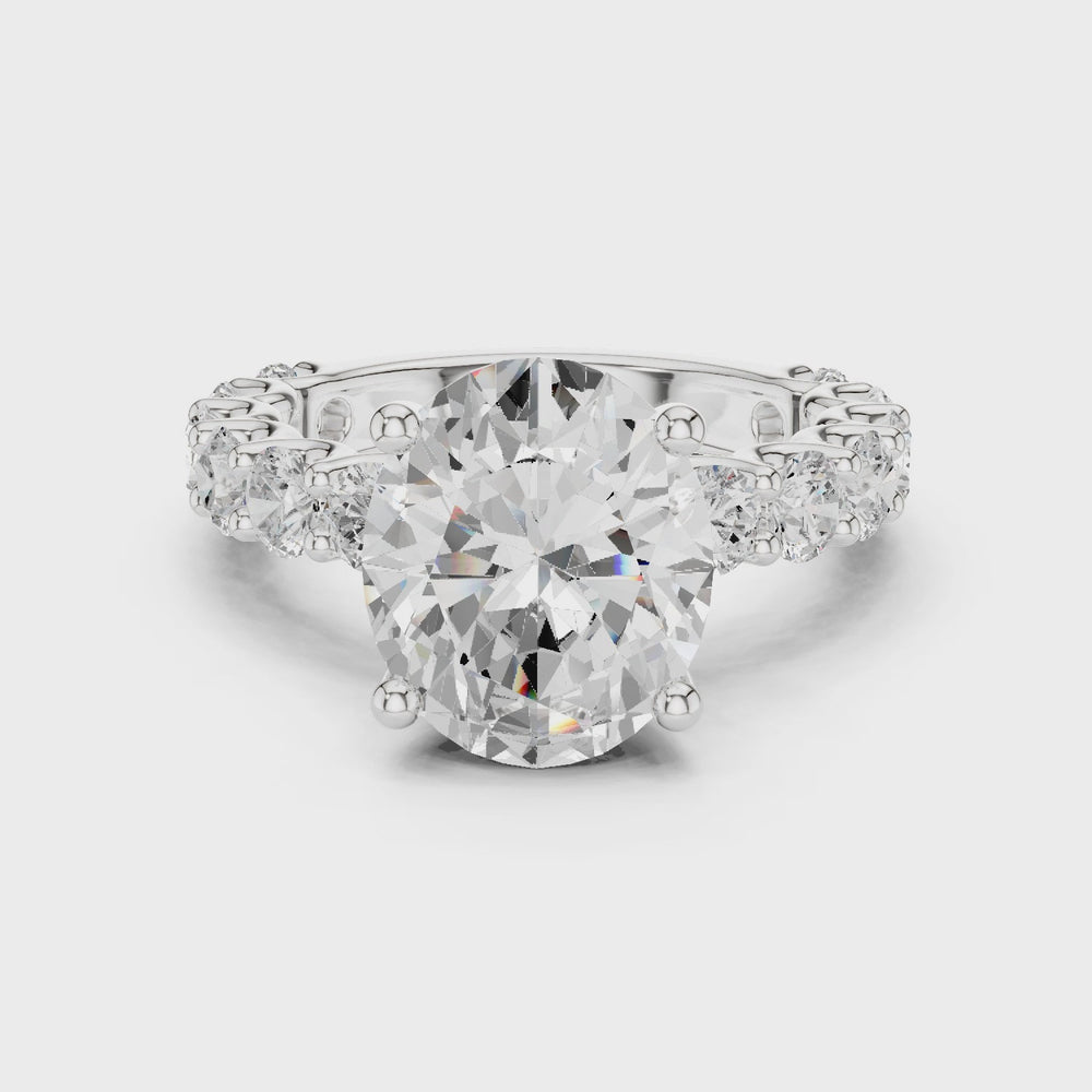 Oval Cut Eternity Diamond Engagement Ring with Double Row Band