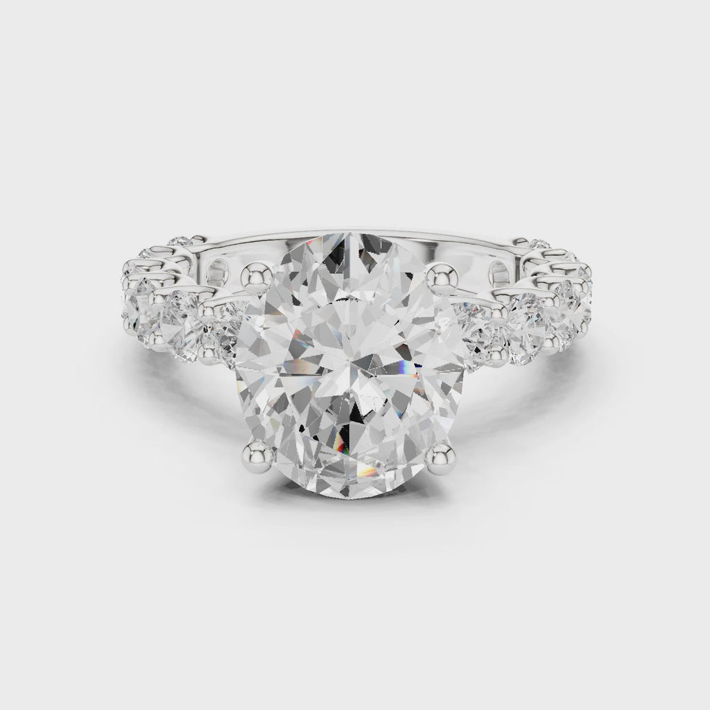 Oval Cut Eternity Diamond Engagement Ring with Double Row Band