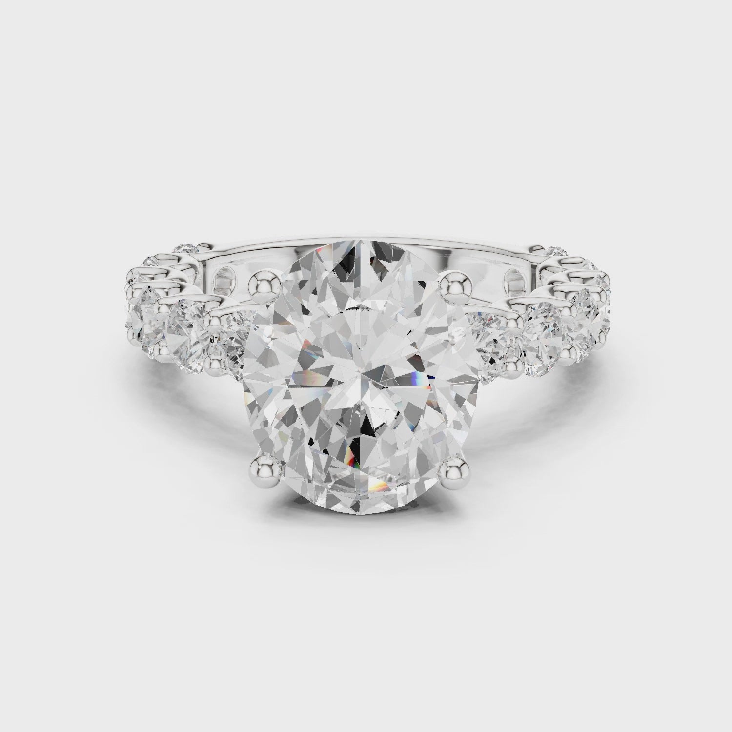 Oval Cut Eternity Diamond Engagement Ring with Double Row Band