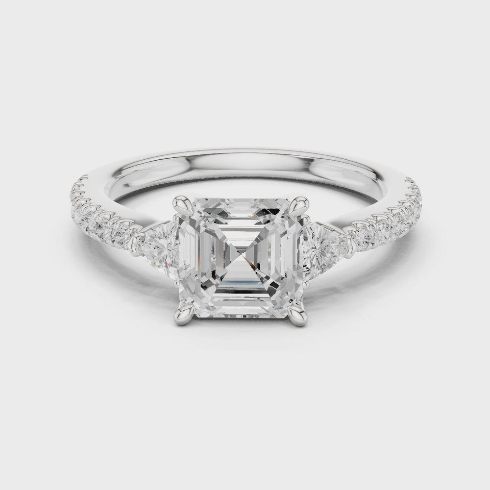 Asscher Cut Three Stone Diamond Engagement Ring