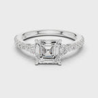 Asscher Cut Three Stone Diamond Engagement Ring
