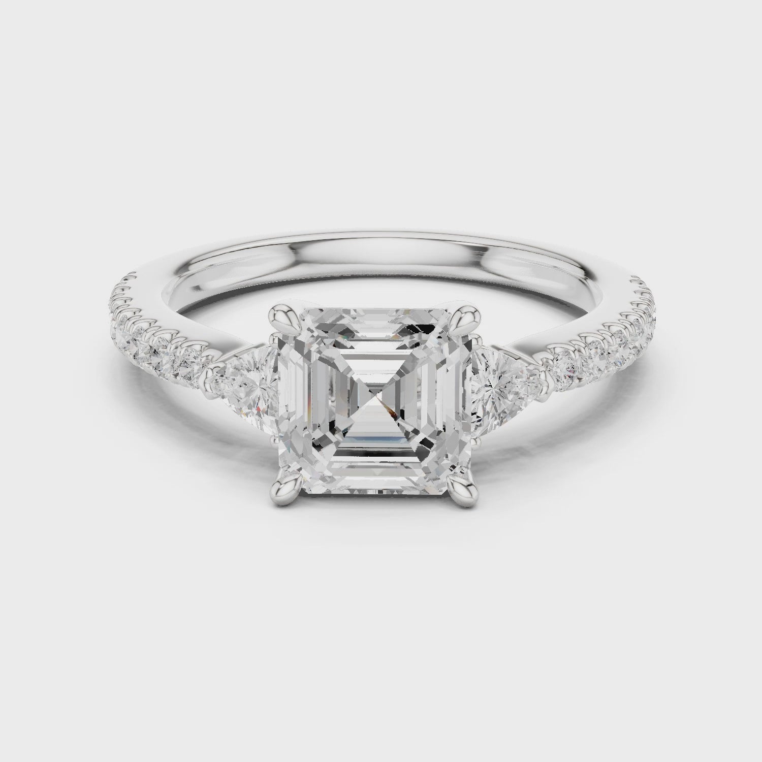 Asscher Cut Three Stone Diamond Engagement Ring