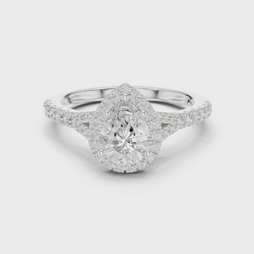 Pear Cut Halo Engagement Ring with Pavé Diamond Band