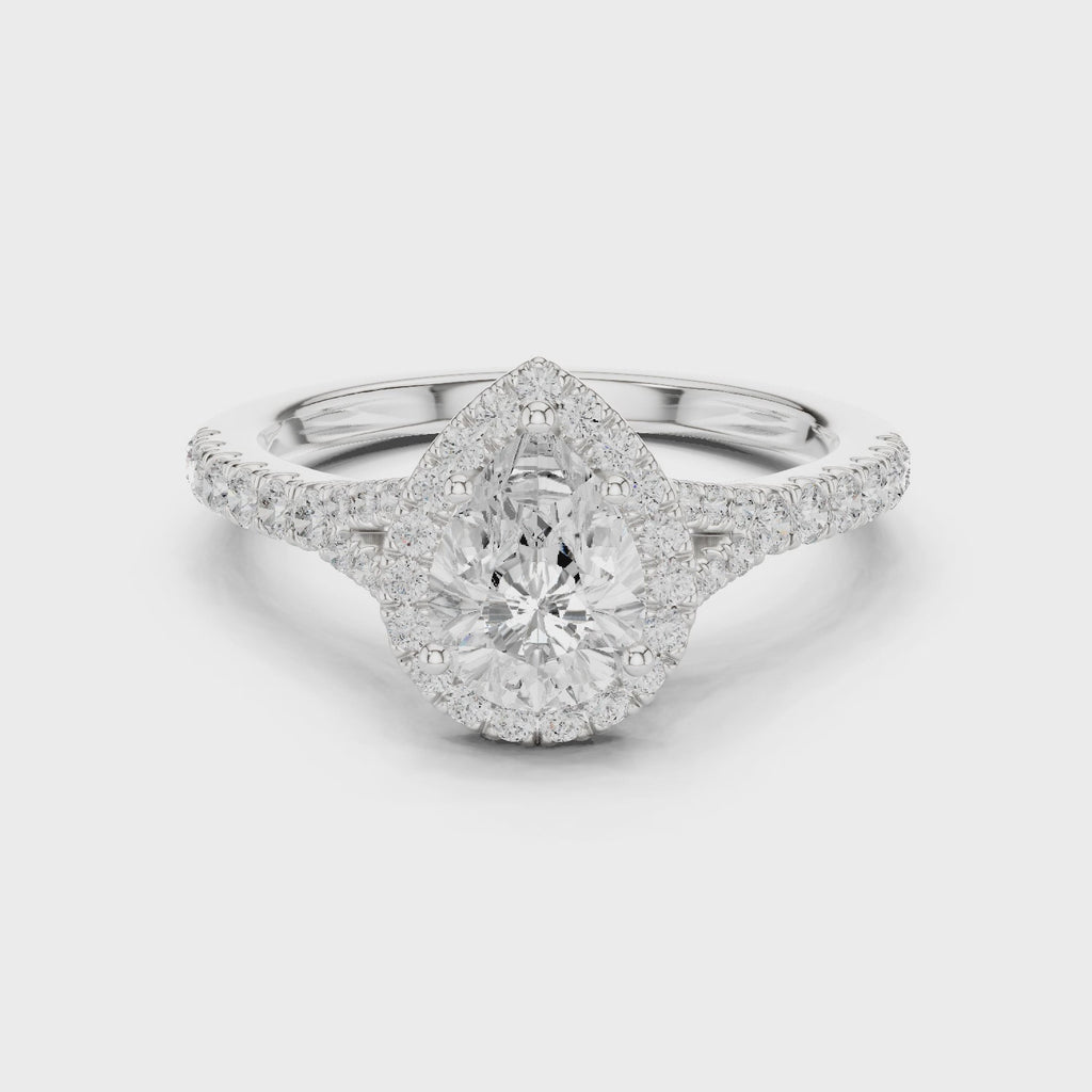 Pear Cut Halo Engagement Ring with Pavé Diamond Band