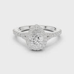 Pear Cut Halo Engagement Ring with Pavé Diamond Band