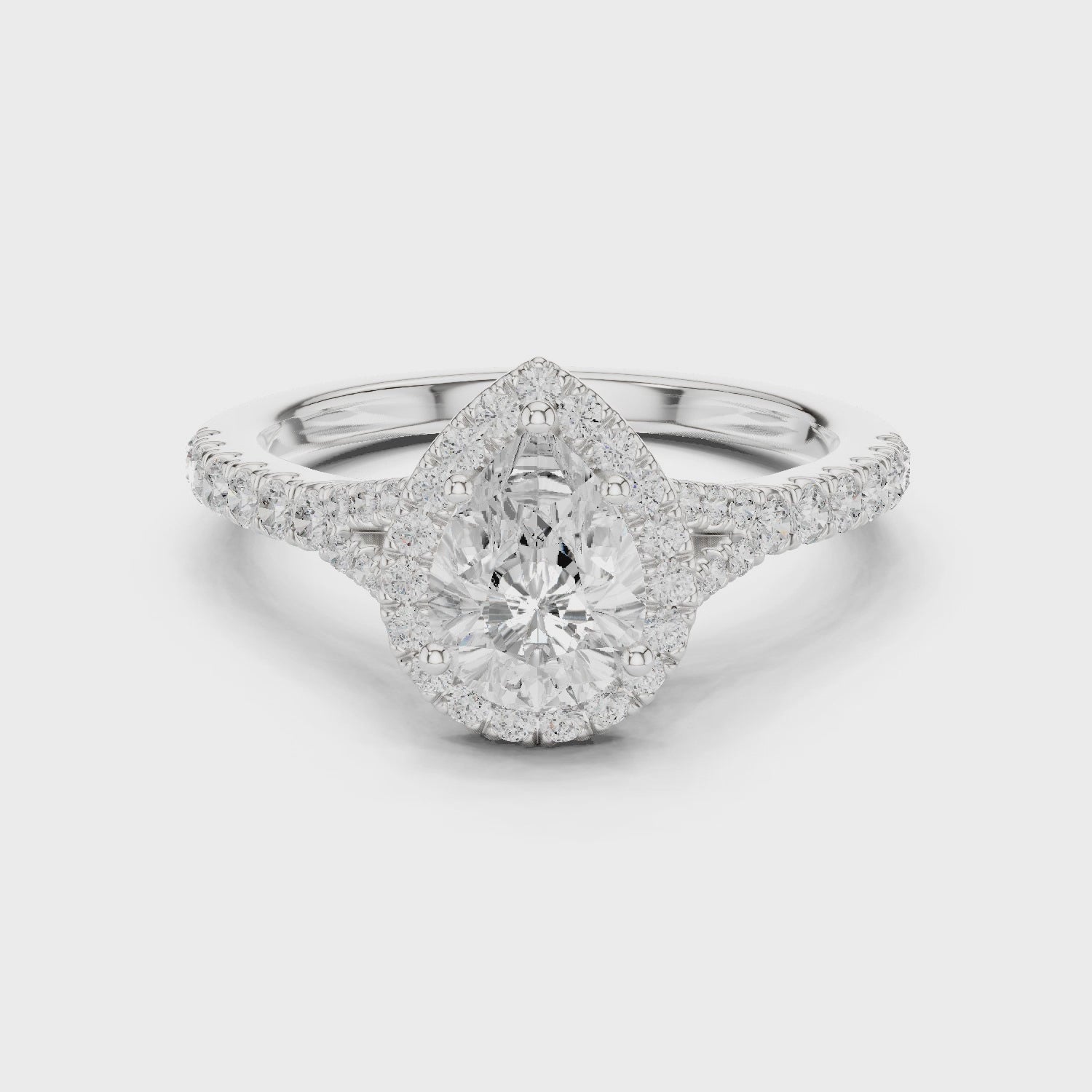 Pear Cut Halo Engagement Ring with Pavé Diamond Band