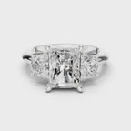 Radiant Three Stone Diamond Engagement Ring with Round Side Stones