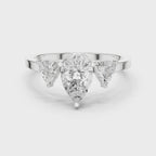 Pear Cut Three Stone Diamond Engagement Ring with Trillion Side Stones